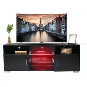 57'' TV Stand with LED Lights, Modern Entertainment Center, Media Console Storage Cabinet, Lighting Open Shelves for 40-50" TV Screen
