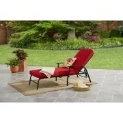 Mainstays Belden Park Outdoor Chaise Lounge with Cushions for Patio and Deck, Red