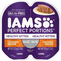 IAMS PERFECT PORTIONS Healthy Kitten Grain Free Wet Cat Food Paté, Chicken Recipe, 2.6 oz. Easy Peel Twin-Pack Tray