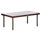 Outsunny Rattan Wicker Dining Table with Glass Top, Outdoor Coffee Table with Hand Woven for Garden, Patio, Backyard, Brown