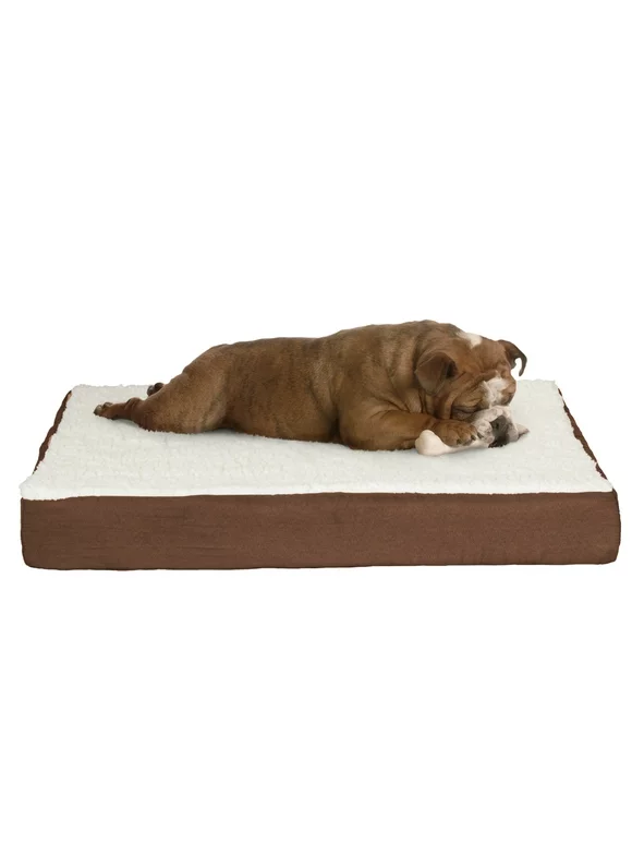 Orthopedic Dog Bed  2-Layer Memory Foam Dog Bed with Machine Washable Sherpa Cover  30x20.5 Dog Bed for Medium Dogs up to 45lbs by PETMAKER (Brown)