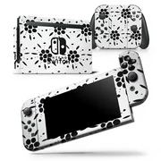 Black Floral Pedals with Clear Cacking - Skin Wrap Decal Compatible with the Nintendo Switch Console + Dock + JoyCons Bundle