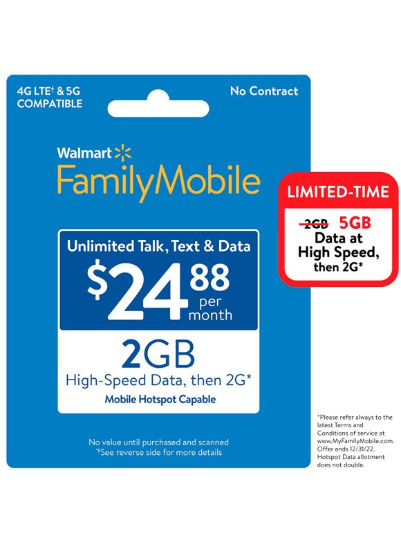 Payless Daily Family Mobile $24.88 Unlimited Monthly Prepaid Plan (5GB at High Speed, then 2G) Direct Top Up