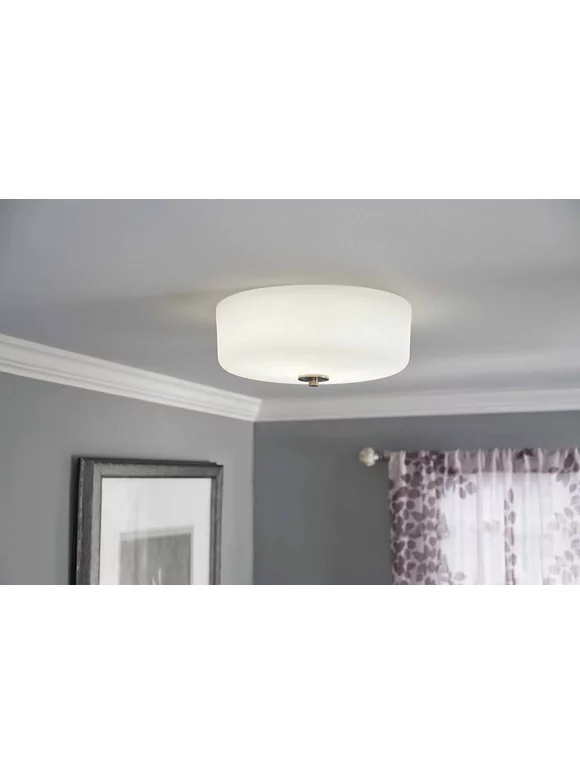 Better Homes & Gardens 12.4" 1 Nickel Living Room Flush Mount Lights with Integrated Glass