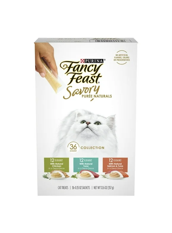 Fancy Feast Savory Puree Pouches, Variety Pack, 0.35 Ounce (Pack of 36)
