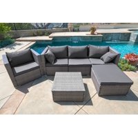 Belleze 6-PC Outdoor Patio Furniture Wicker Rattan Sofa Table Cushion Water Resistant Set