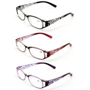 V.W.E. Womens Rectangular Reading Glasses, Black/Maroon/Purple,3 Pair