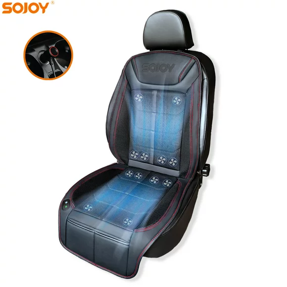 Sojoy 12V Car Cooling Seat Cover 12 Fans Car Seat Cushion Cooler for Cars Breathable Mesh and Faux Leather(Black)