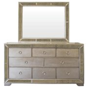 Best Master Ava Solid Wood Mirrored 2-Pc Dresser and Mirror Set in Silver Bronze