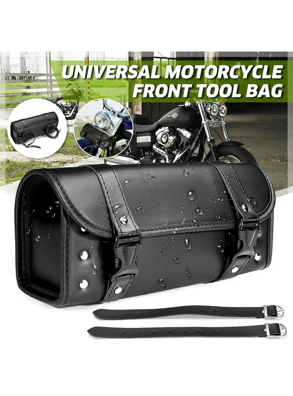 12" Universal Motorcycle Front PU Leather Fork Tool Side Bag Saddlebag Handlebar Bag Luggage Pouch Storage Waterproof