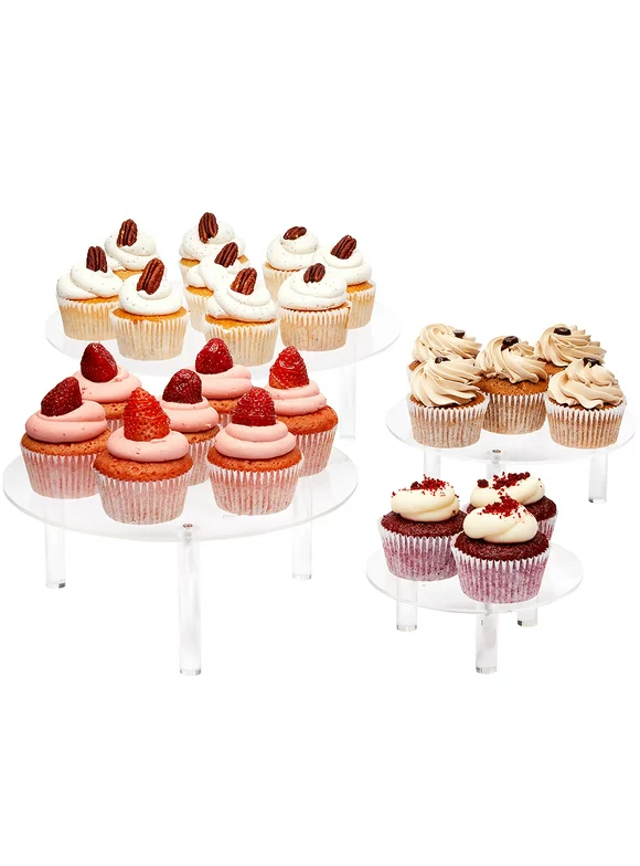 4-Piece Round Acrylic Cake Stand for Dessert Table, Clear Cupcake Display Risers for Wedding, 4 Sizes