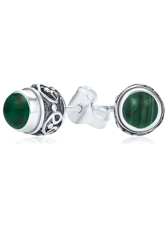 Bling Jewelry Bali Stylet Green Malachite Stone Stud Earrings Sterling Silver