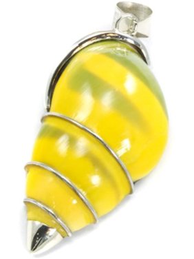 Sterling Silver Land Snail Pendant Yellow Green Large Rare Necklace Pendant