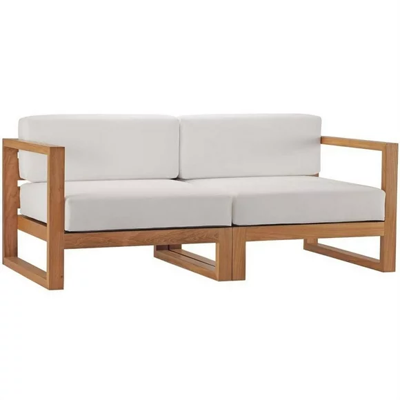 Afuera Living 2 Piece Solid Teak Wood Patio Loveseat in Natural and White