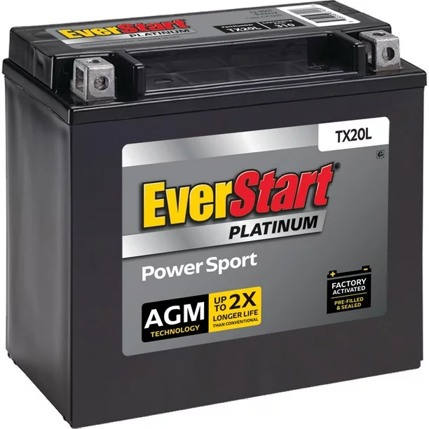 EverStart Premium AGM Power Sport Battery, Group Size TX20L 12 Volt, 310 CCA
