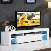 Zimtown Modern TV Stand High Gloss Media Console Cabinet Entertainment Center with LED Shelf and Drawers,White