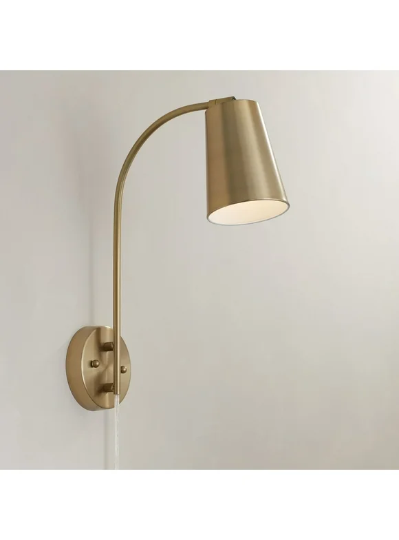 360 Lighting Sully Modern Wall Lamp Warm Brass Plug-in 5" Light Fixture Adjustable Head Curved Arm for Bedroom Bathroom Vanity Reading Living Room