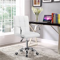 Yaheetech Stylish Office Chair Height Adjustable Mid Back PU Leather 360 Swivel Large Seat with Armrests