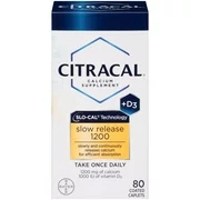 (2 Pack) Citracal Slow Release 1200 Calcium With Vitamin D3, Caplets, 80 Count
