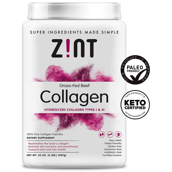 Zint Collagen Peptides Powder XL (32 oz): Paleo-Friendly, Keto-Certified, Premium Hydrolyzed Collagen Protein Supplement