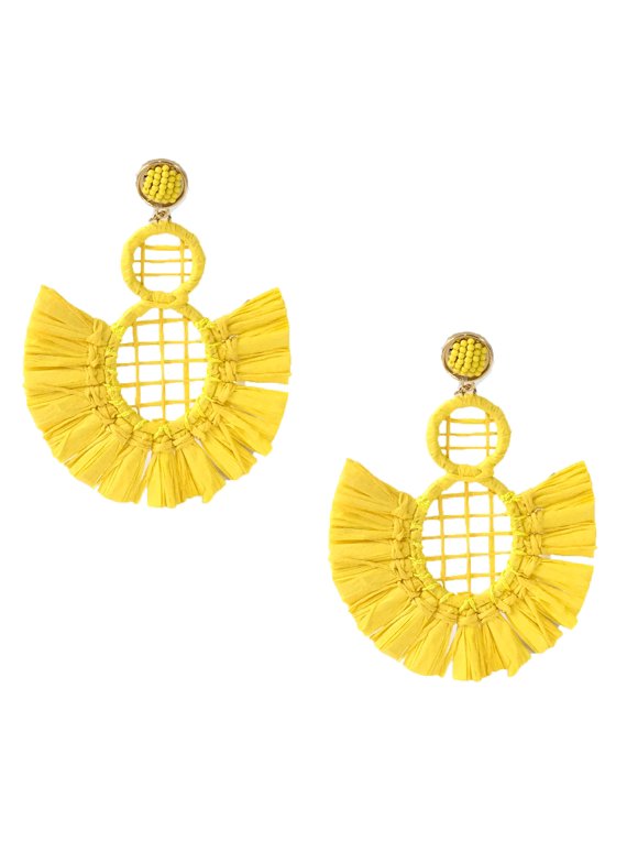 Jewelry Collection Freesia Raffia Tassel Statement Drop Earrings, Pineapple Yellow