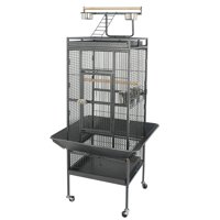 ZenStyle 61'' Large Bird Cage with Rolling Stand Parrot Chinchilla Finch Cage Macaw Conure Cockatiel Cockatoo Pet House Wrought Iron Birdcage, Black