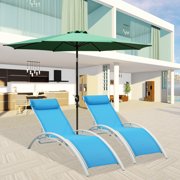 Ainfox Outdoor Patio 2-Pack Lounge Chairs Adjustable Aluminum Chaise Lounges for All Weather Blue