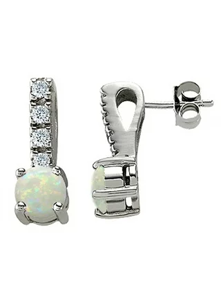 Star K Genuine Opal Earrings in Sterling Silver Female Adult