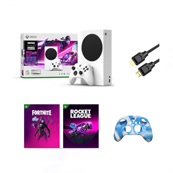 Microsoft Xbox Series S  Fortnite & Rocket League Bundle (Disc-free Gaming) - White, 4K 512 GB Video Game Consoles, Bundled with Silicone Controller Cover Skin and more