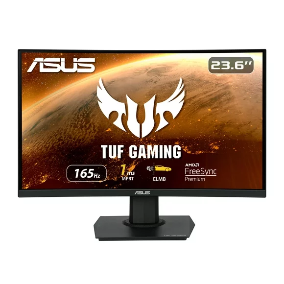 ASUS TUF Gaming 23.6" 1080P Curved Gaming Monitor, - Full HD, 165Hz, 1ms, Extreme Low Motion Blur, Adaptive-Sync, FreeSync Premium, Shadow Boost, VESA Mountable, DisplayPort, HDMI - VG24VQE