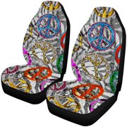 FMSHPON Set of 2 Car Seat Covers Peace Signs Over Zebra Universal Auto Front Seats Protector Fits for Car,SUV Sedan,Truck
