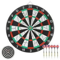 15" Double-Sided Dart Board Flocking Bristle Dartboard with 6 Steel Tip Darts, Multi-Color Indoor Outdoor Dart Board Play Set