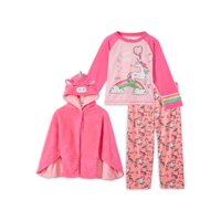 Freestyle Revolution Toddler Girls Cosplay Critter Robe & Loose Fit Long Sleeve Pajamas, 3-Piece PJ Gift Set (2T-4T)