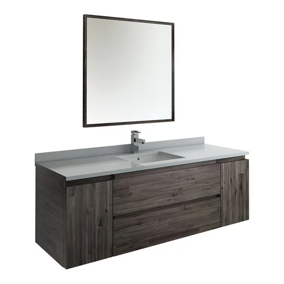 Fresca Formosa 60" Wall Hung Single Sink Bathroom Vanity with Mirror in Brown