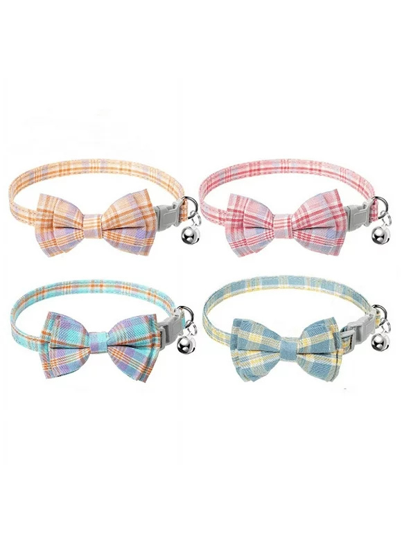 VONTER Cat Collar Breakaway with Bell - 4 Pack Classic Plaid Bow Tie Collars for Cat Kitten Puppy Small Pet
