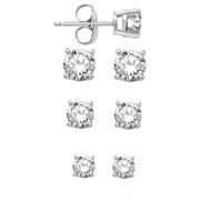 Sterling Silver Set Of Round 3,4,5mm White CZ Stud Earrings