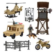 Vokodo Deluxe Military Special Operations Combat Series Battle Play Set Includes Watch Tower Helicopter Motorcycle Armed Truck Army Dog 2 Soldiers And Artillery Great Kids Police Action Toy For Boys