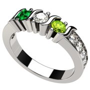 NANA S-Bar W/Sides Mother's Ring 1 to 6 Simulated Birthstones - Sterling Silver - Size 4 stone 1