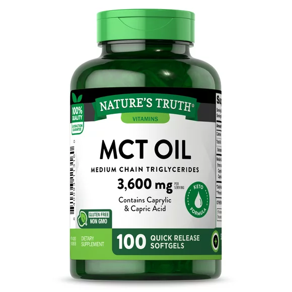 Natures Truth MCT Oil Capsules 3600mg | 100 Softgels | Keto Friendly Coconut Oil Pills | Non-GMO, Gluten Free