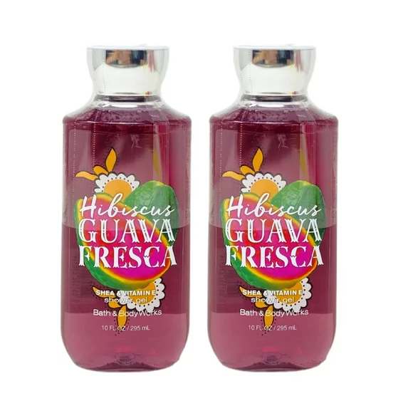 Bath and Body Works Hibiscus Guava Fresca Shea & Vitamin E Shower Gel 2 Piece Bundle - 10 fl oz / 295 mL each