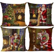 SUFAM Set of 4 Pillow Cases Christmas Xmas Tree Child Warm Throw Pillowcase Cover Cushion Case Home Decor 16x16 inch