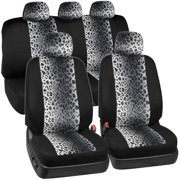 BDK Leopard Print Car Seat Covers Two Tone Zebra Accent on Black, 9pc Full Set