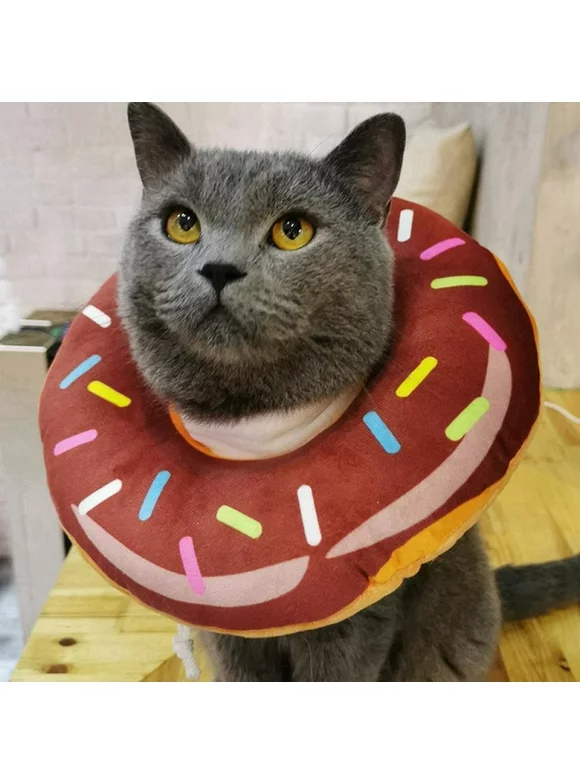 Cute Donut Recovery Collar for Cats and Puppies, Soft Adjustable Protective Pet E Collar Neck Cone After Surgery, Fit for Kitties, Small Dogs