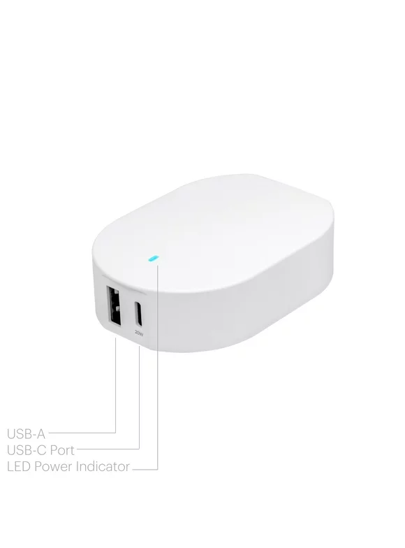 onn. 32W Dual-Port Wall Charger, 20W USB-C Port Fast Charger with Power Delivery; 12W USB Port Standard Charges. USB-C Power Delivery Compatible with iPhone 12, 12 Pro, 12 Pro Max, iPad and More