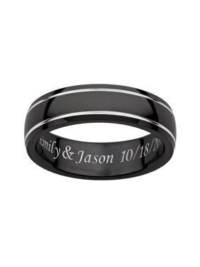 Personalized Men's Engraved Black Titanium Grooved Band