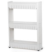 Yaheetech 3 Tier Mobile Shelving Unit Slim Slide-Out Storage Tower Pull Out Pantry Shelves Cart for Kitchen Bathroom Bedroom Laundry Room Narrow Places on Wheels White