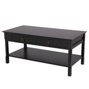 Zimtown Modern Coffee Table with Drawers and Storage Shelf,Rectangle Wood Cocktail Living Room Furniture Black