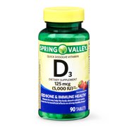 Spring Valley Quick Dissolve Vitamin D3 Tablets, 125 mcg (5000 IU), Natural Strawberry Flavor, 90 Count