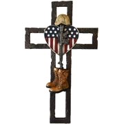 AR Country Store Fallen Soldier Wall Cross with Boots, Heart & Helmet