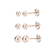 Rose Gold over 925 Silver High Polish Smooth Round Ball Stud Earring 3-Size Set - 3mm, 4mm, 5mm